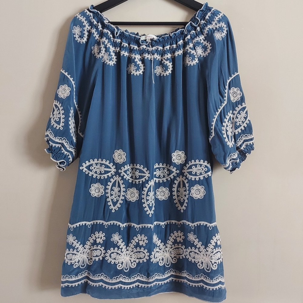 Sundance silk emboidered bohemian dress Blue Size Small